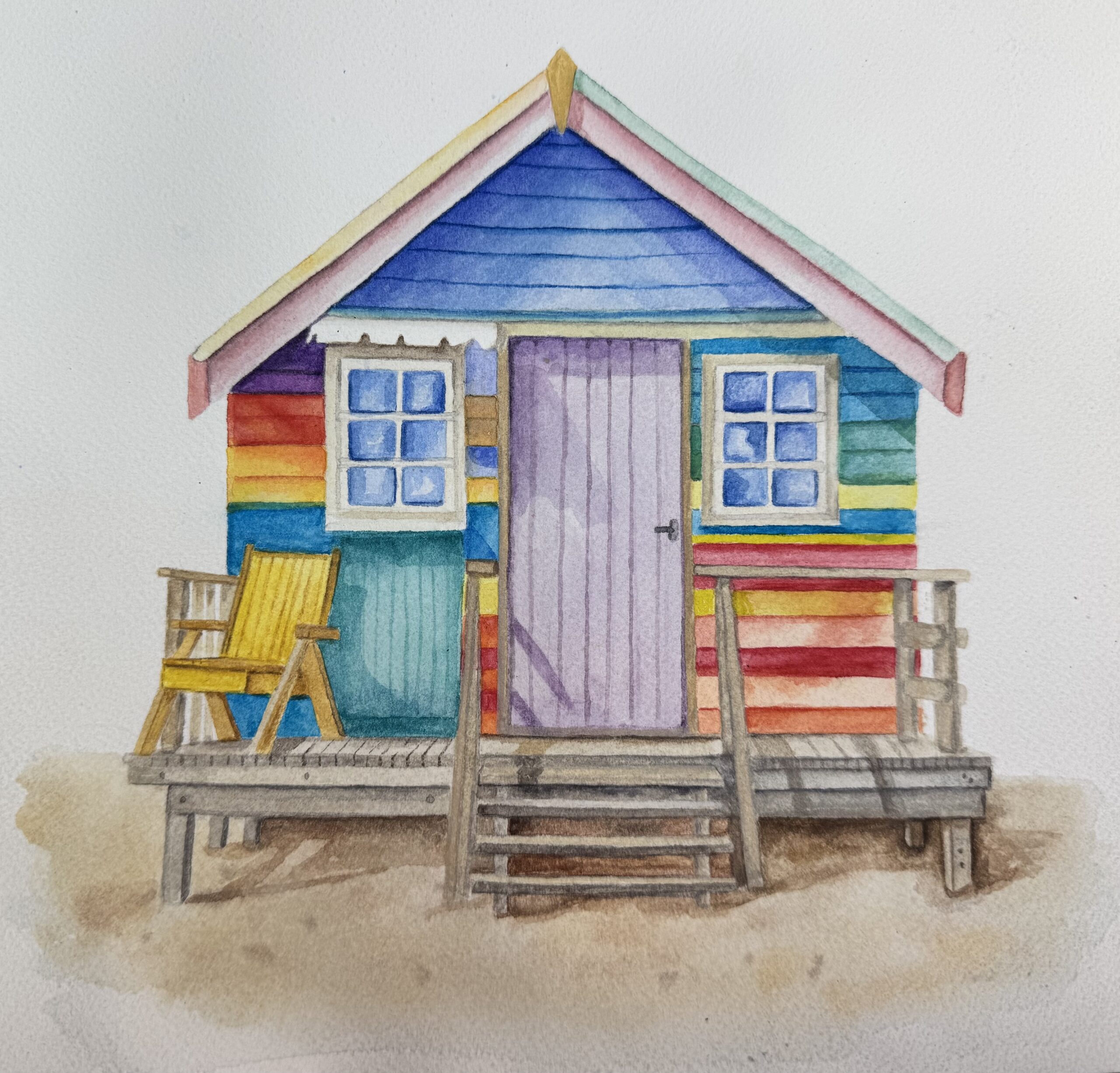 Watwrcolour Beach Hut by Theresa J