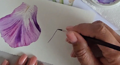 How to Paint Petal Veins with a Fine Watercolour Brush