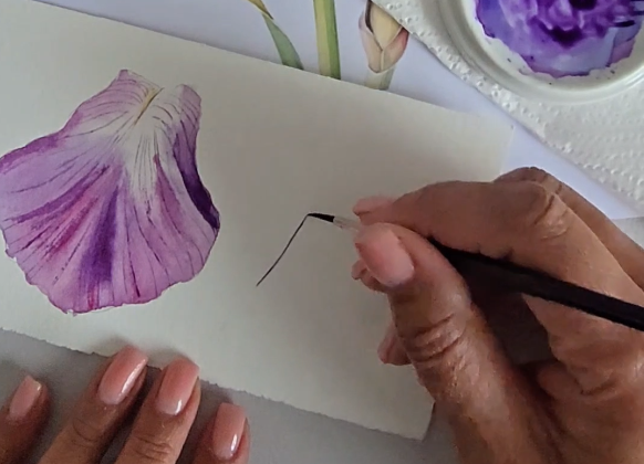 How to Paint Petal Veins with a Fine Watercolour Brush